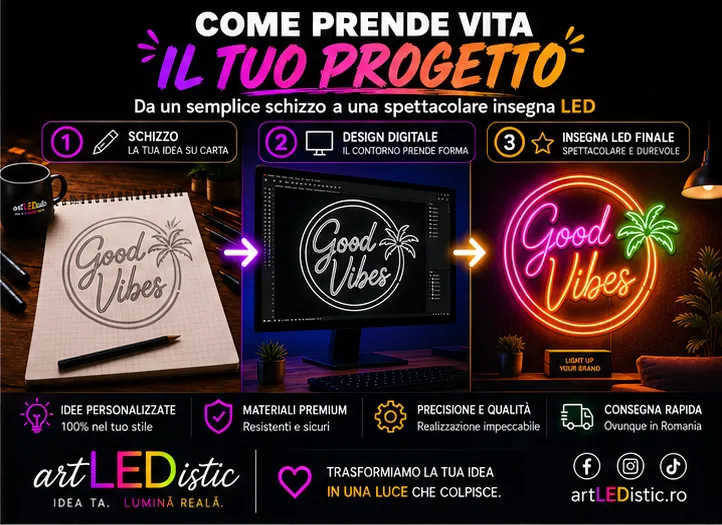 Come prende vita il tuo progetto: Da un semplice schizzo a un'insegna LED spettacolare