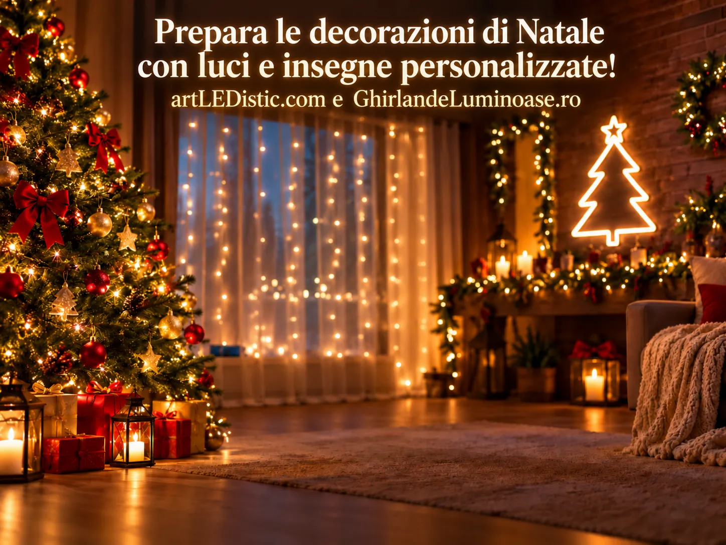 Preparati per le feste con insegne LED neon e ghirlande luminose