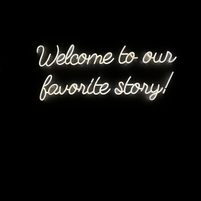 Welcome to our favourite story — lighted sign on 1.8 m stand (customizable)