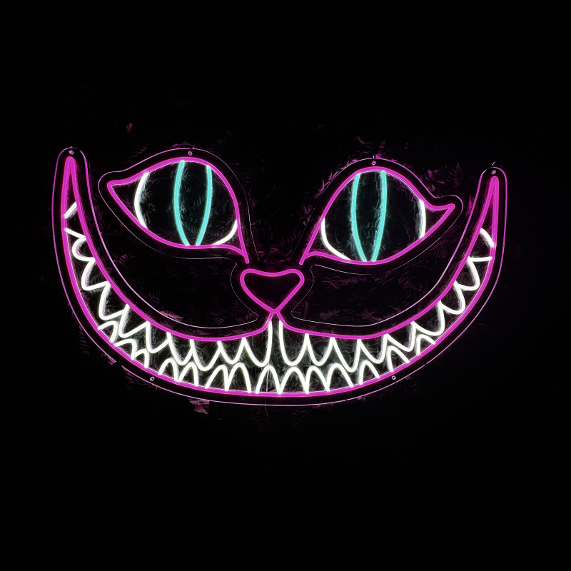 Cheshire Cat — custom lighted sign (photo corner & brand wall)