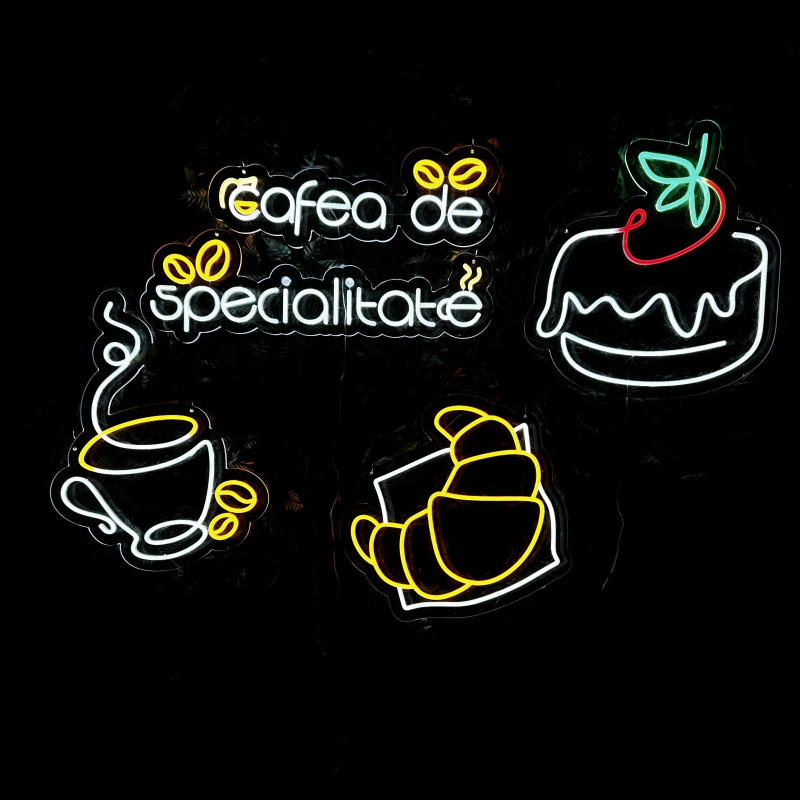 Croissant • Tasse de café • Gâteau • Café de Spécialité — ensemble d’enseignes LED néon (café/pâtisserie)