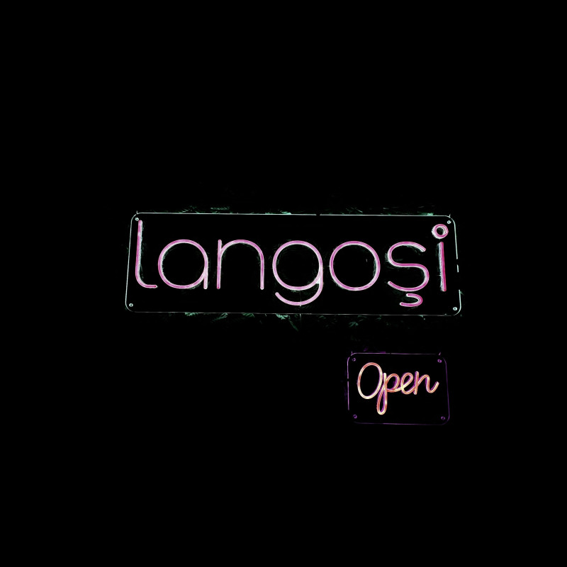 Langosi & OPEN — ensemble d’enseignes LED néon (vitrine & statut)