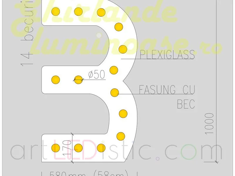 Cifre Volumetrice Luminoase din Plexiglass 100 cm de închiriat