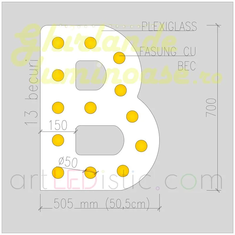 Litere Volumetrice Luminoase din Plexiglass 70 CM