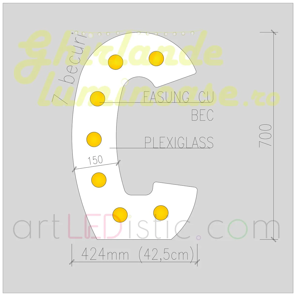 Litere Volumetrice Luminoase din Plexiglass 70 CM