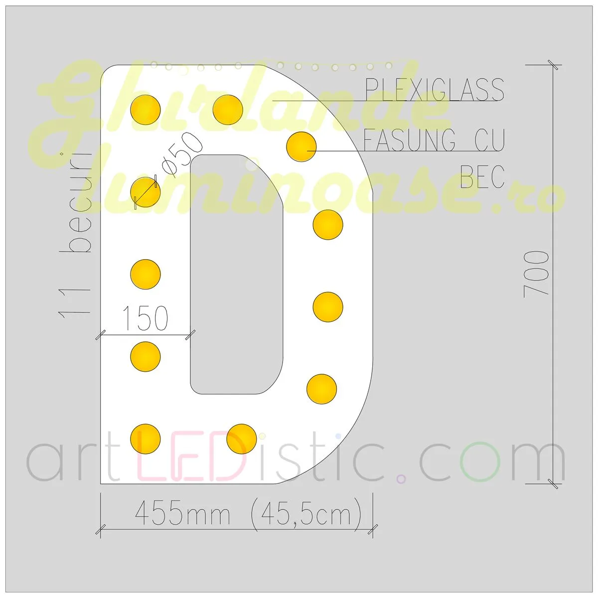 Litere Volumetrice Luminoase din Plexiglass 70 CM