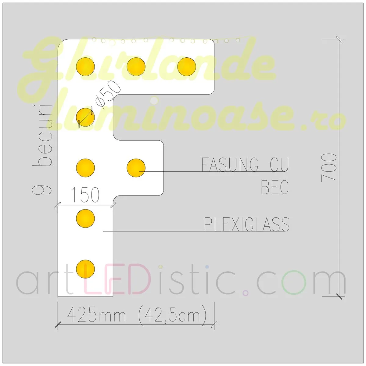 Litere Volumetrice Luminoase din Plexiglass 70 CM