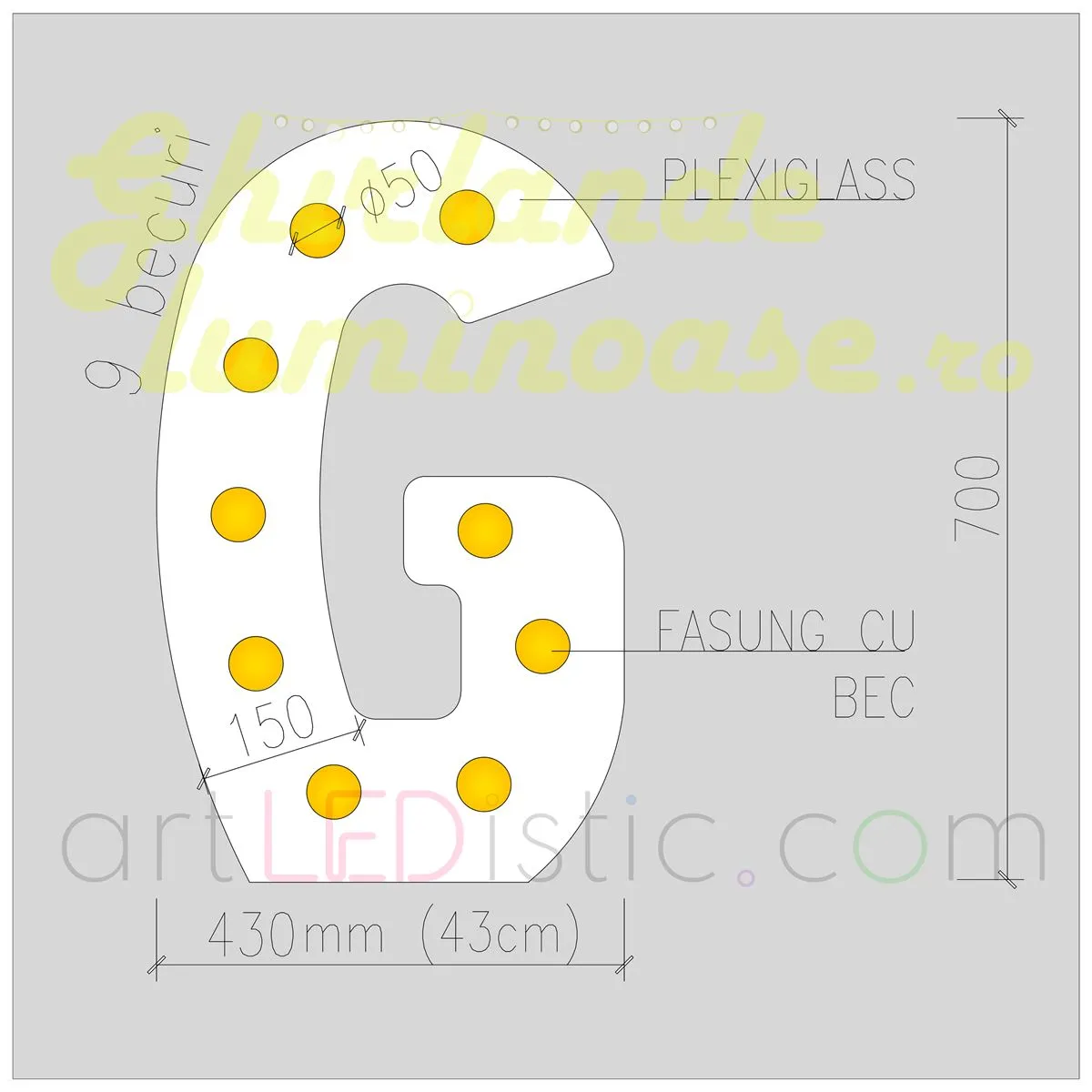 Litere Volumetrice Luminoase din Plexiglass 70 CM