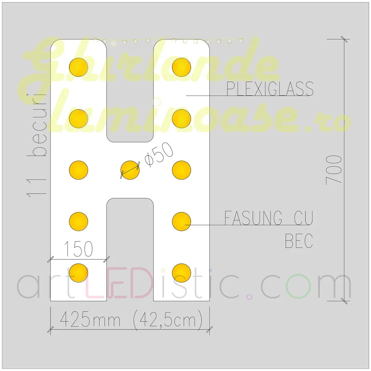 Litere Volumetrice Luminoase din Plexiglass 70 CM