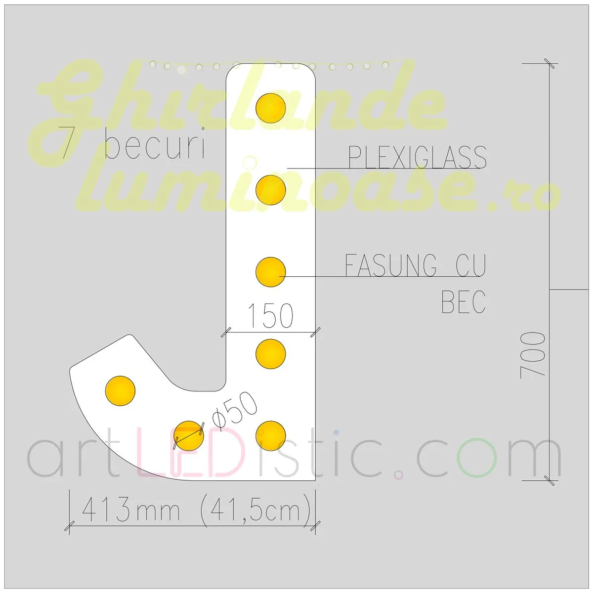 Litere Volumetrice Luminoase din Plexiglass 70 CM