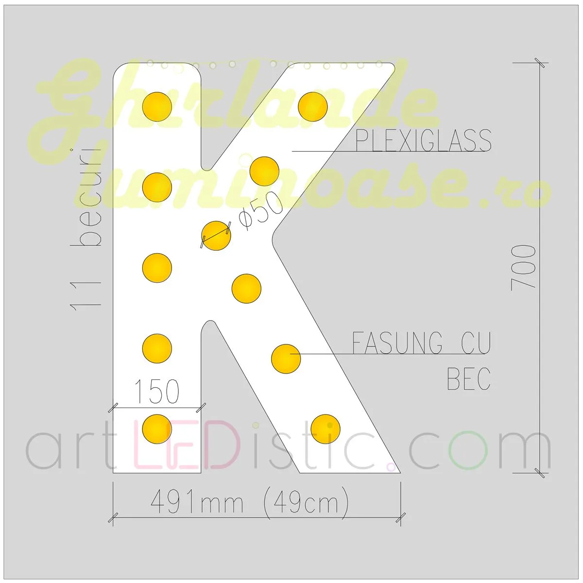 Litere Volumetrice Luminoase din Plexiglass 70 CM