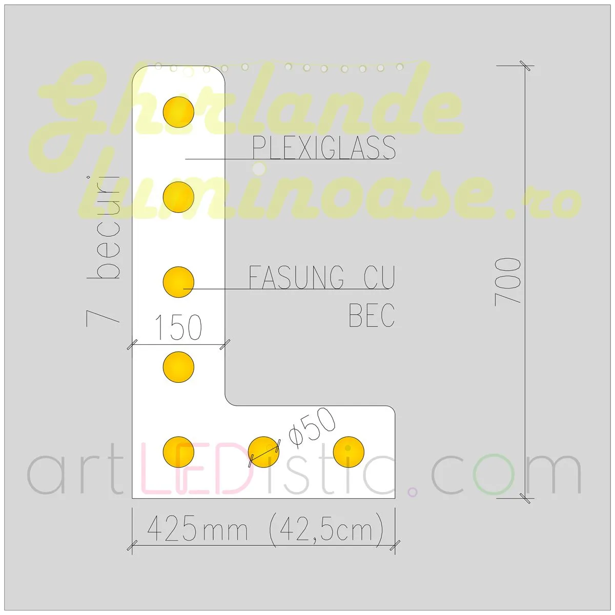 Litere Volumetrice Luminoase din Plexiglass 70 CM