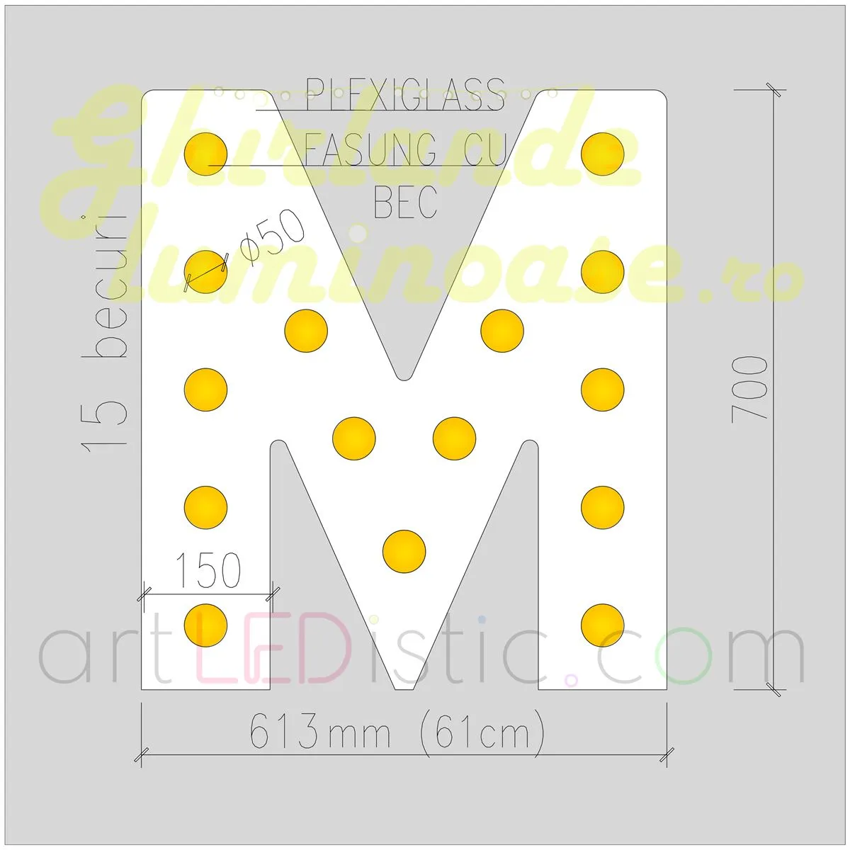 Litere Volumetrice Luminoase din Plexiglass 70 CM