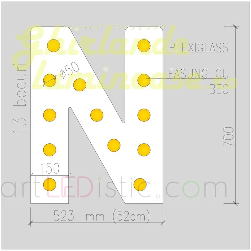 Litere Volumetrice Luminoase din Plexiglass 70 CM