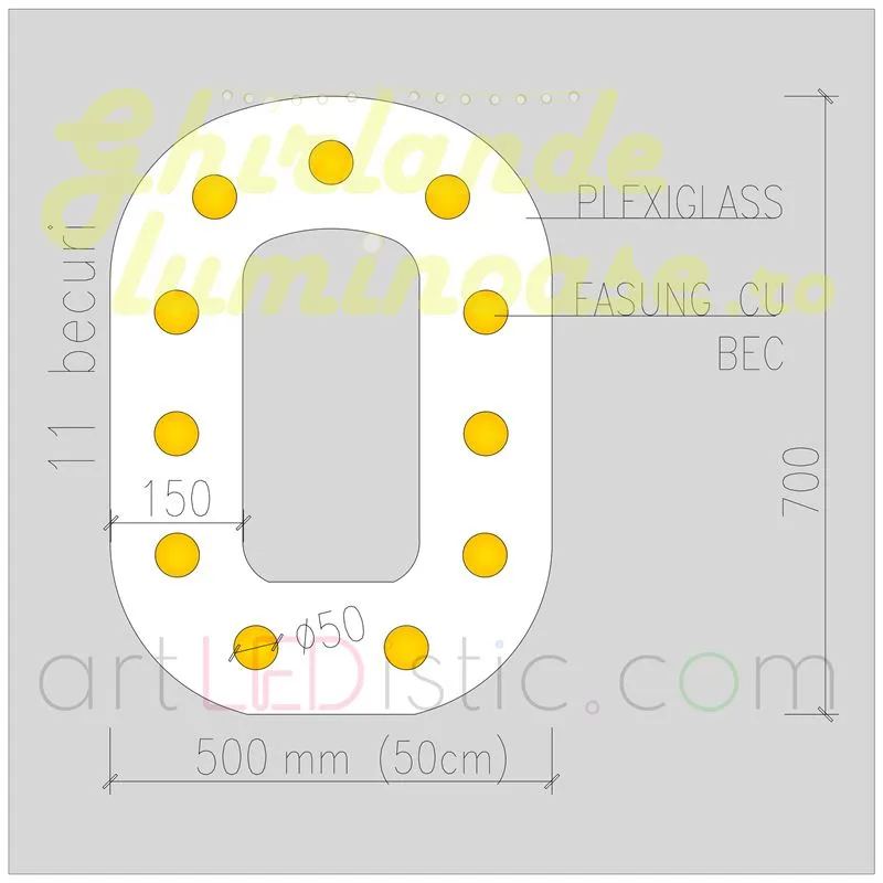 Litere Volumetrice Luminoase din Plexiglass 70 CM