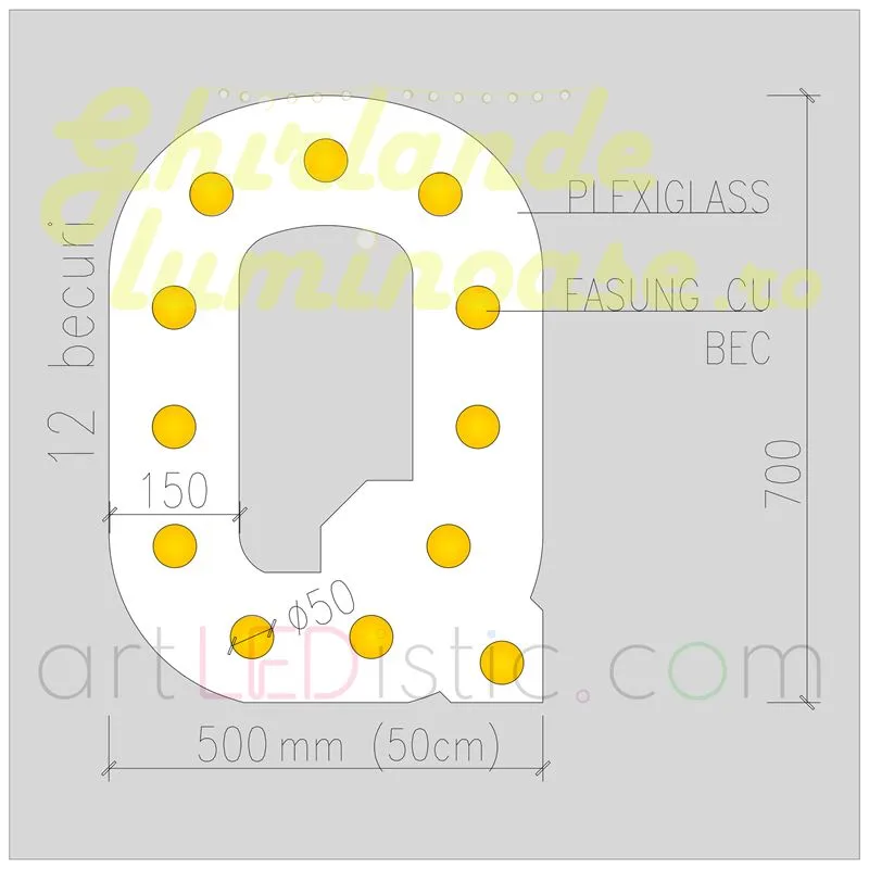 Litere Volumetrice Luminoase din Plexiglass 70 CM