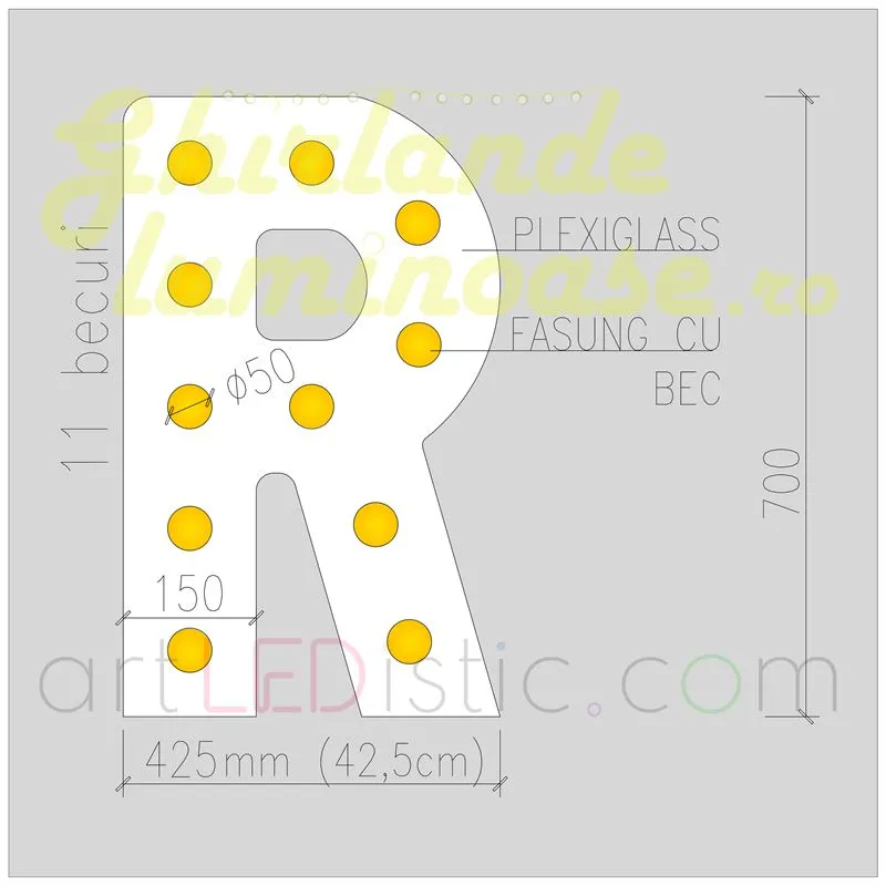 Litere Volumetrice Luminoase din Plexiglass 70 CM