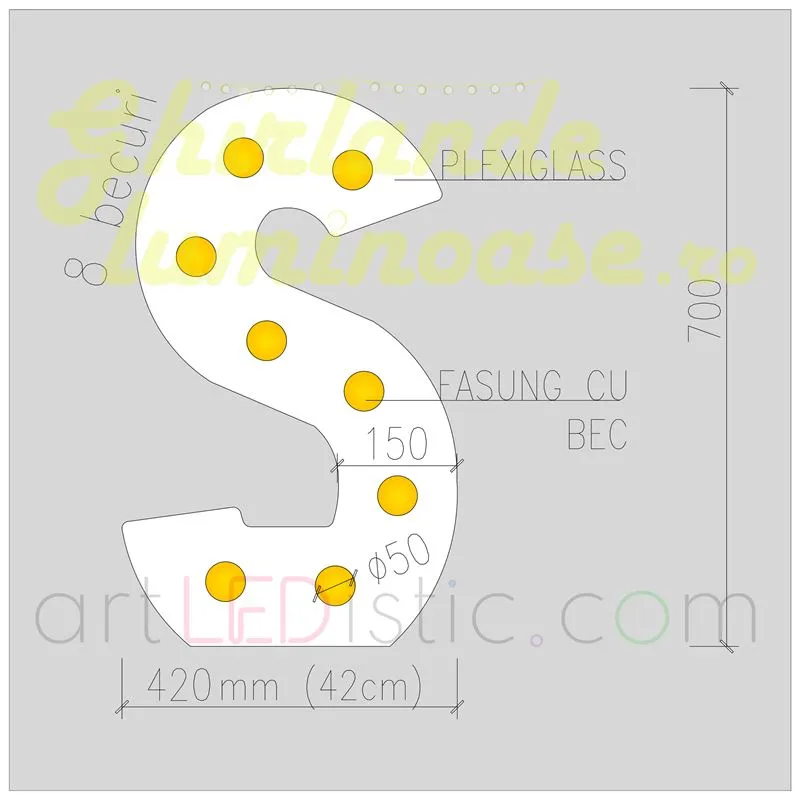 Litere Volumetrice Luminoase din Plexiglass 70 CM