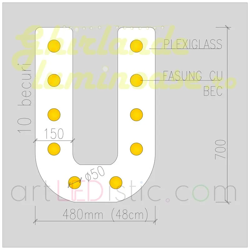 Litere Volumetrice Luminoase din Plexiglass 70 CM