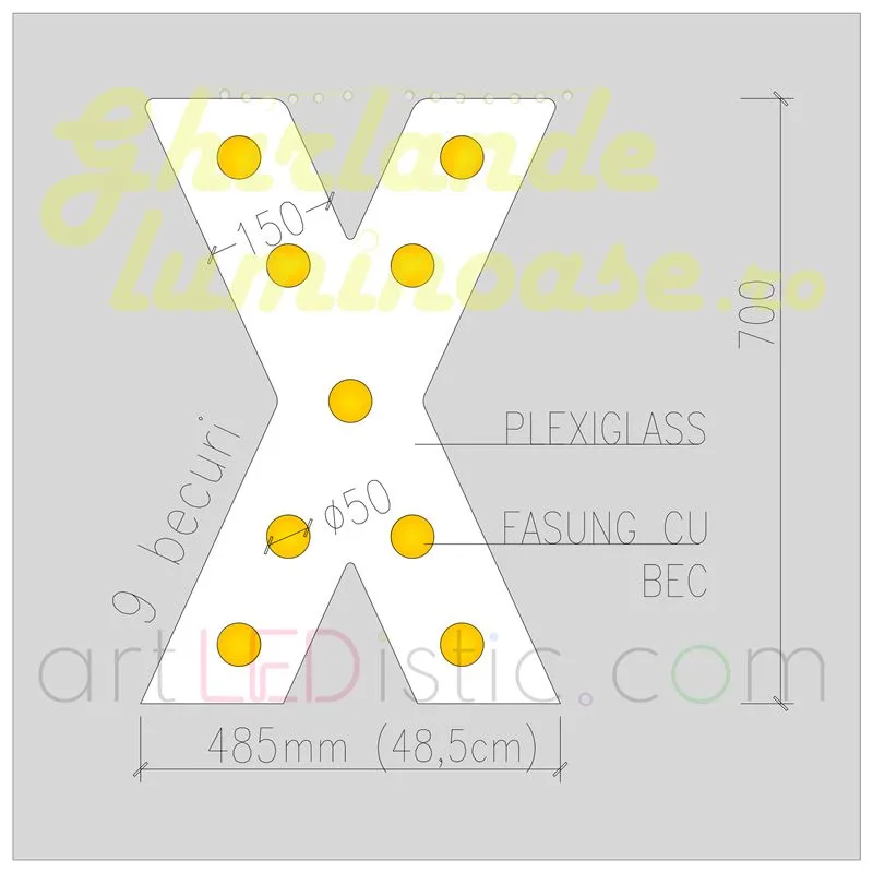 Litere Volumetrice Luminoase din Plexiglass 70 CM