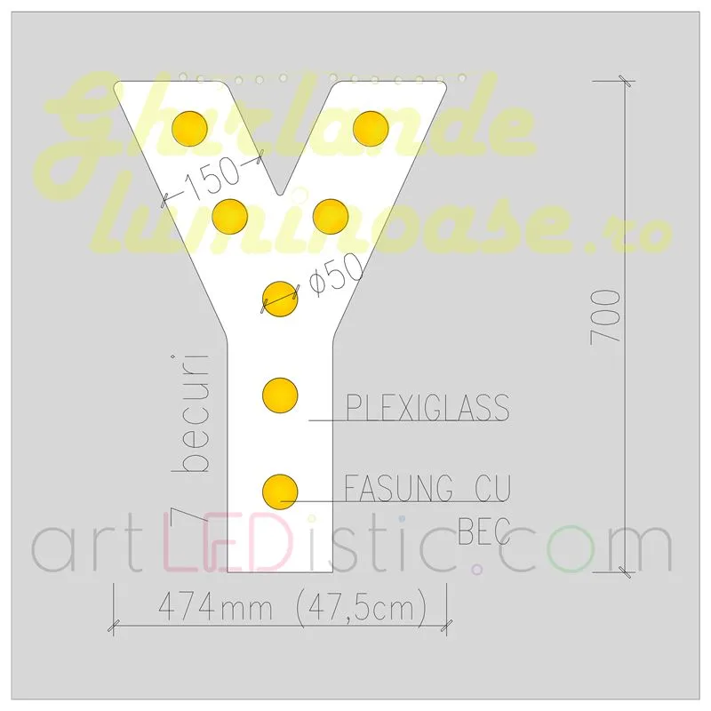 Litere Volumetrice Luminoase din Plexiglass 70 CM