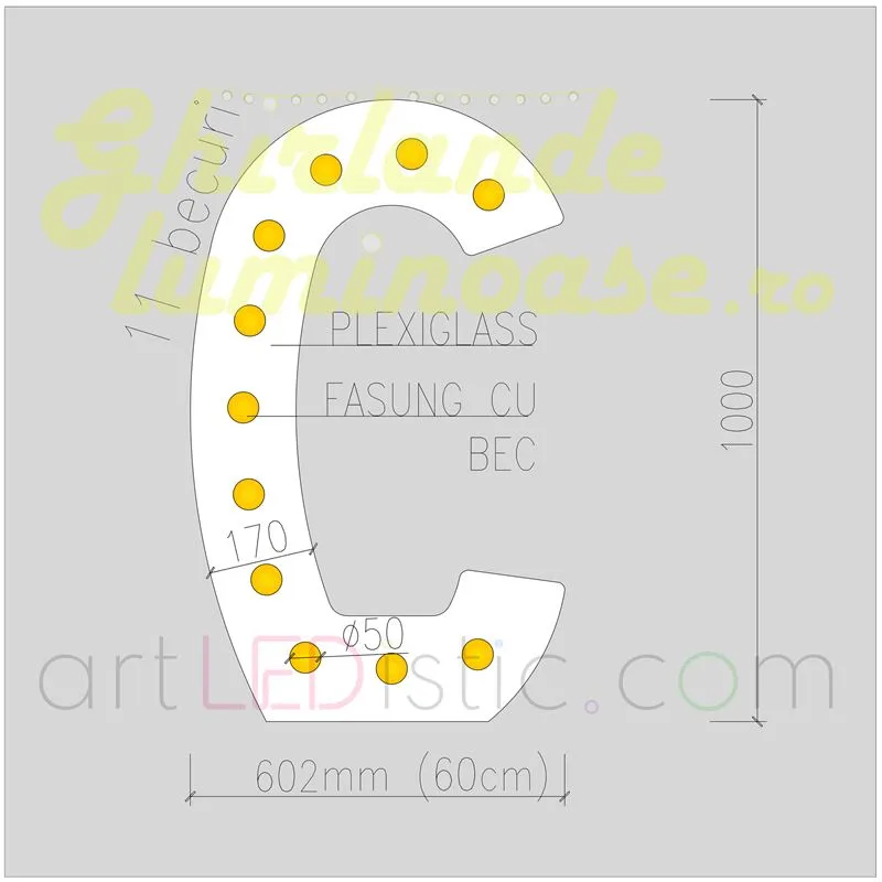 Litere Volumetrice Luminoase din Plexiglass 1M