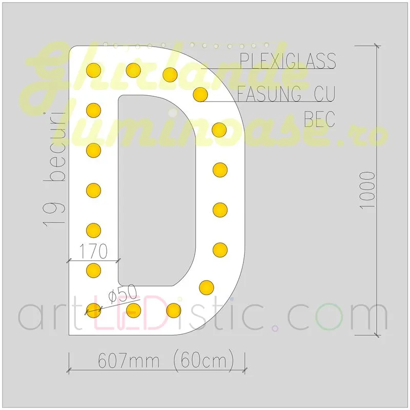 Litere Volumetrice Luminoase din Plexiglass 1M