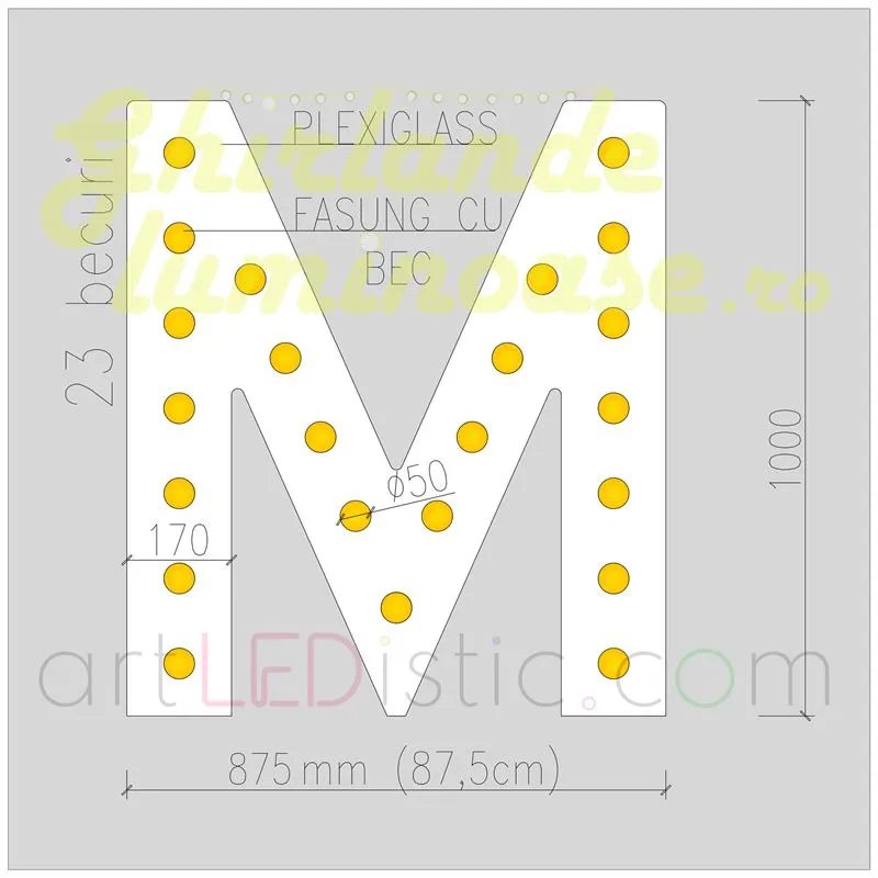 Litere Volumetrice Luminoase din Plexiglass 1M