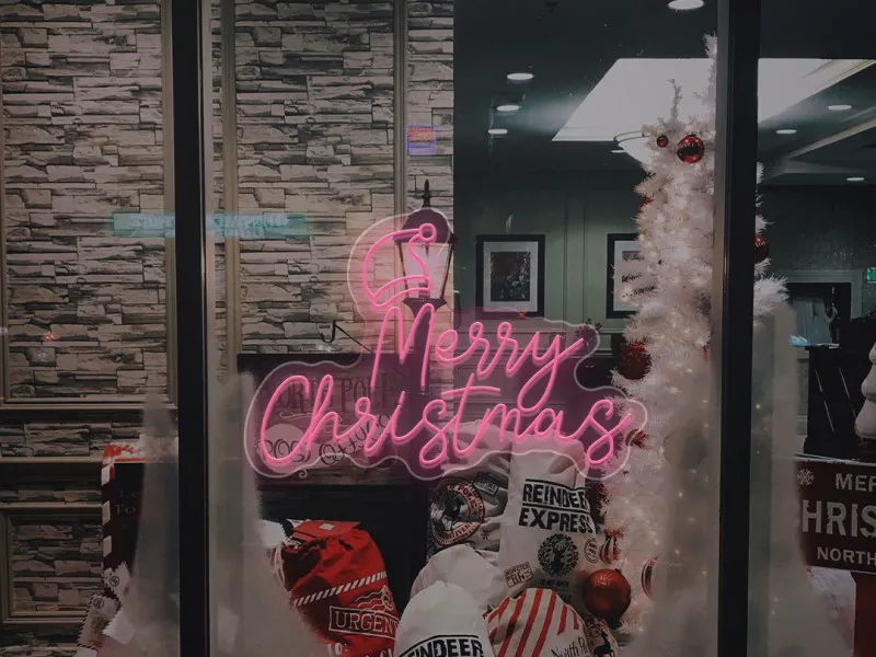 Merry Christmas With Santa Hat - Semn Luminos LED Neon