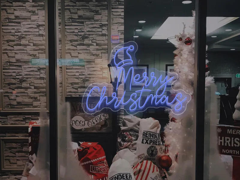 Merry Christmas With Santa Hat - Semn Luminos LED Neon