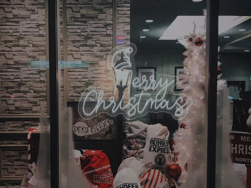 Merry Christmas With Santa Hat - Semn Luminos LED Neon