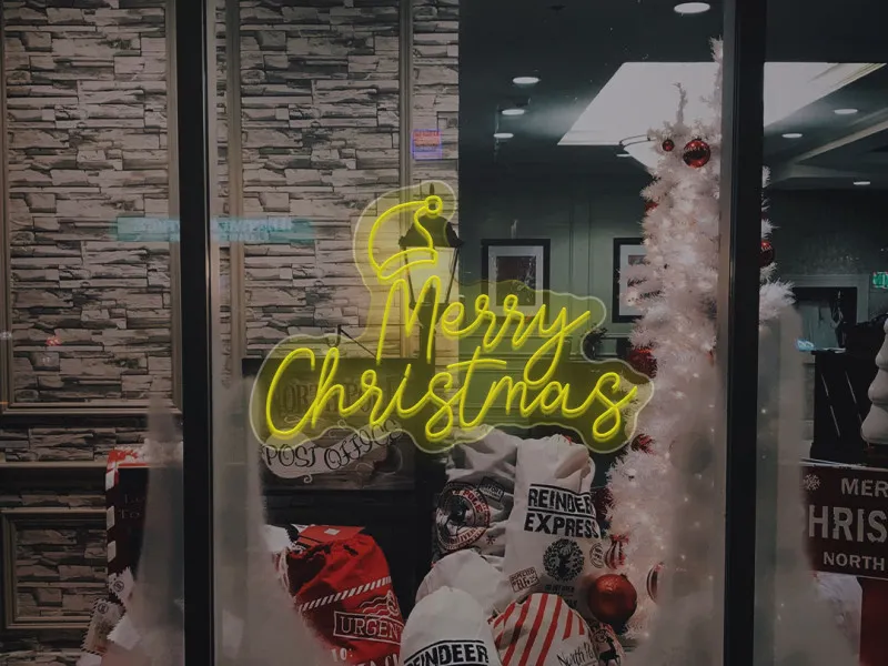 Merry Christmas With Santa Hat - Semn Luminos LED Neon