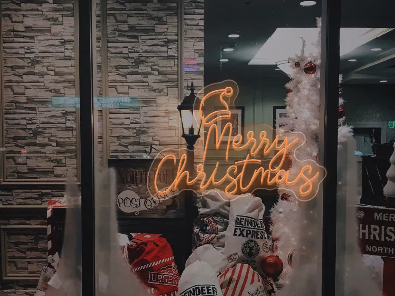 Merry Christmas With Santa Hat - Semn Luminos LED Neon