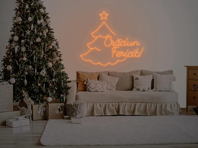 Brad cu mesaj Craciun Fericit - Semn Luminos LED Neon