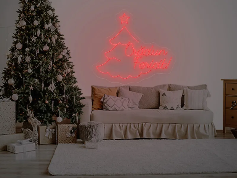 Brad cu mesaj Craciun Fericit - Semn Luminos LED Neon