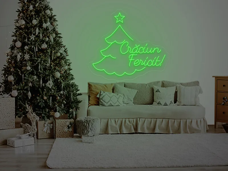Brad cu mesaj Craciun Fericit - Semn Luminos LED Neon