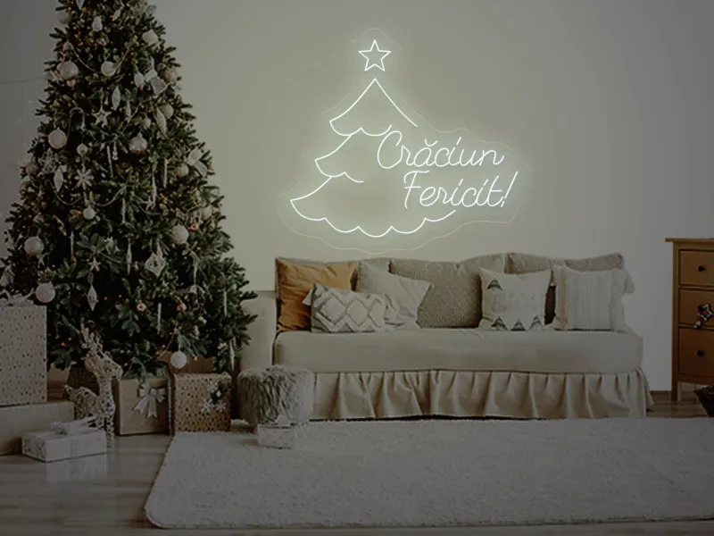 Brad cu mesaj Craciun Fericit - Semn Luminos LED Neon