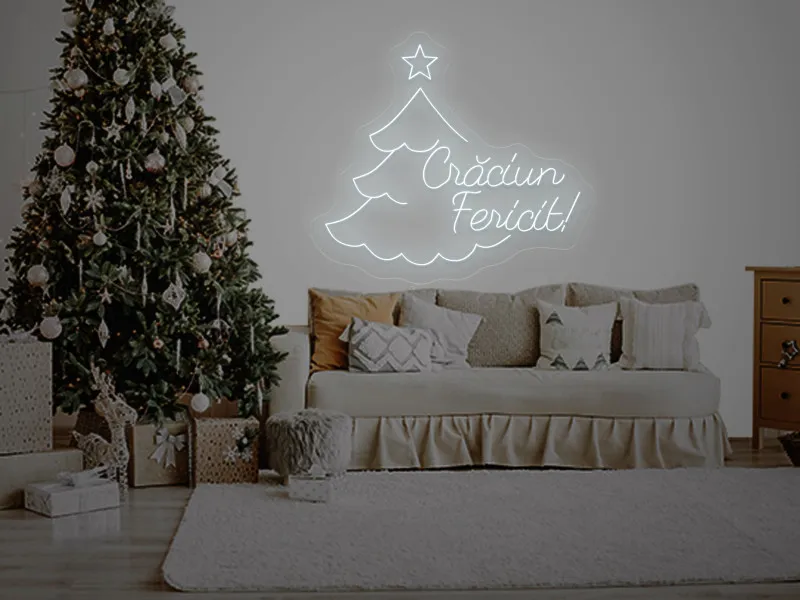 Brad cu mesaj Craciun Fericit - Semn Luminos LED Neon
