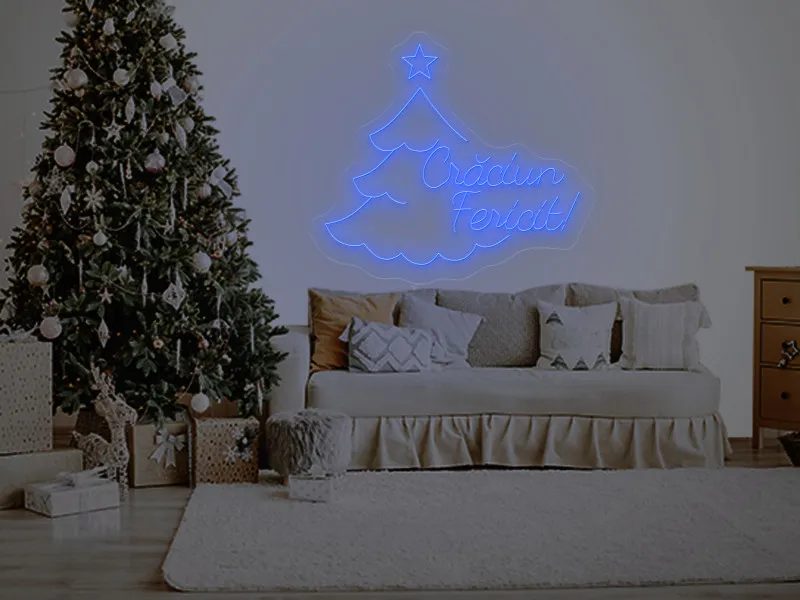 Brad cu mesaj Craciun Fericit - Semn Luminos LED Neon