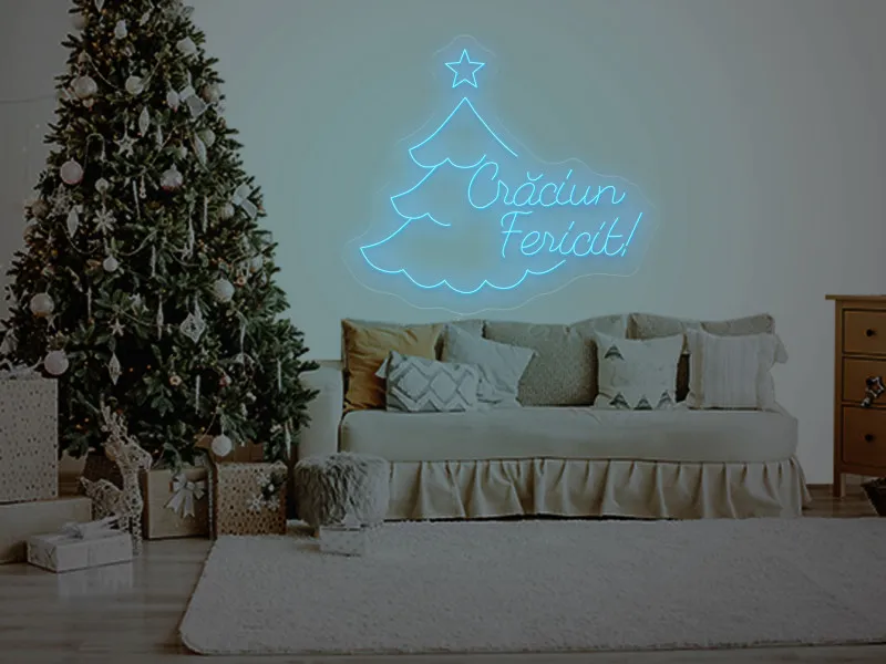 Brad cu mesaj Craciun Fericit - Semn Luminos LED Neon