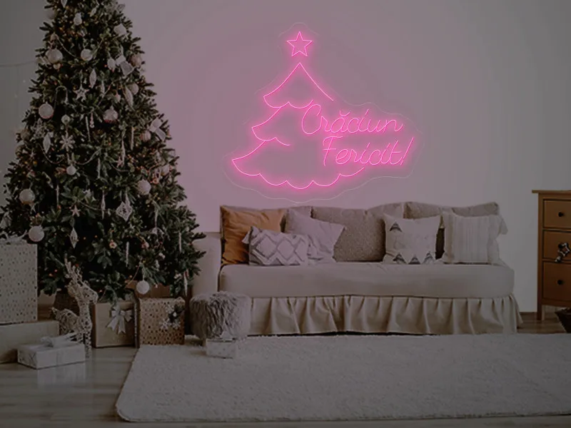 Brad cu mesaj Craciun Fericit - Semn Luminos LED Neon