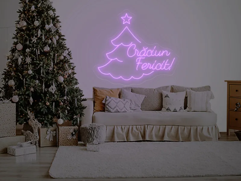 Brad cu mesaj Craciun Fericit - Semn Luminos LED Neon