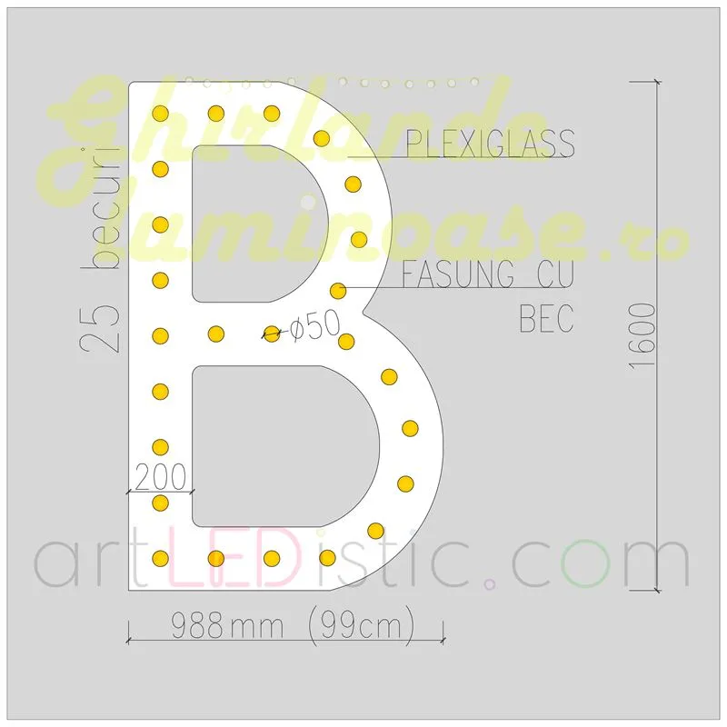 Litere Volumetrice Luminoase din Plexiglass 1.6M