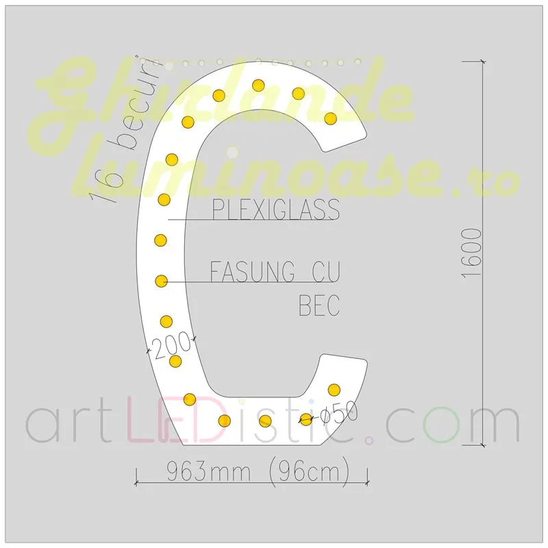 Litere Volumetrice Luminoase din Plexiglass 1.6M
