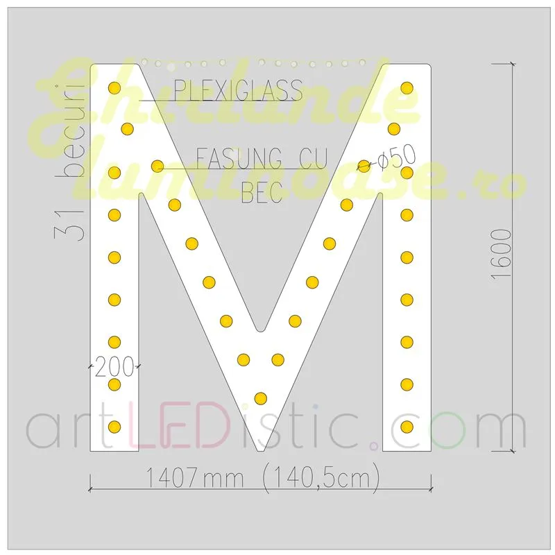 Litere Volumetrice Luminoase din Plexiglass 1.6M