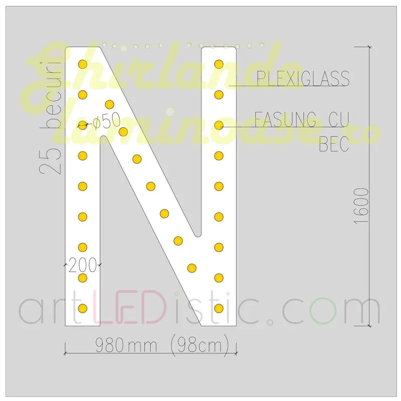 Litere Volumetrice Luminoase din Plexiglass 1.6M