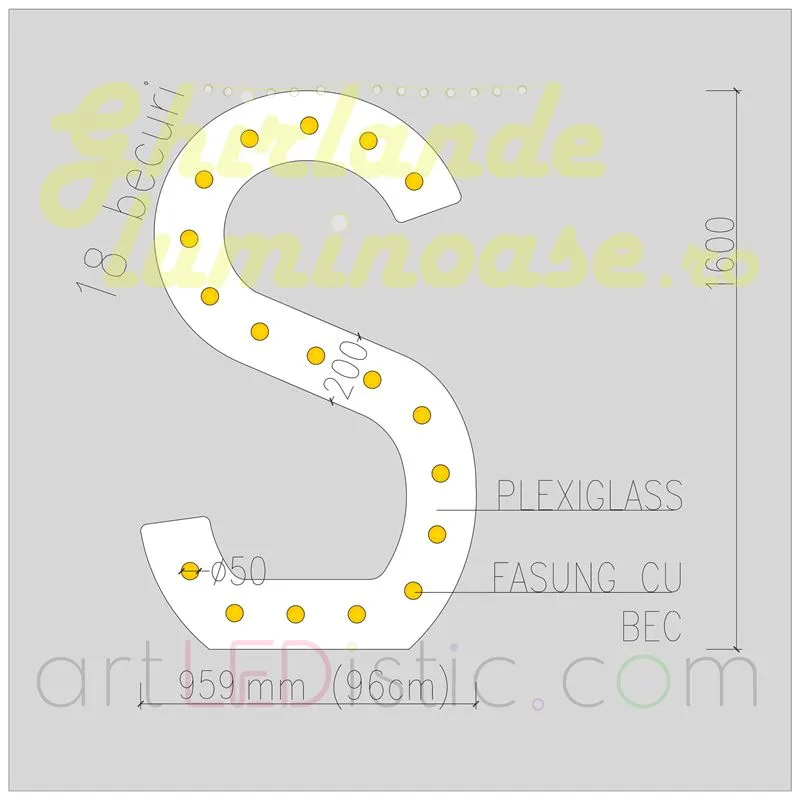 Litere Volumetrice Luminoase din Plexiglass 1.6M