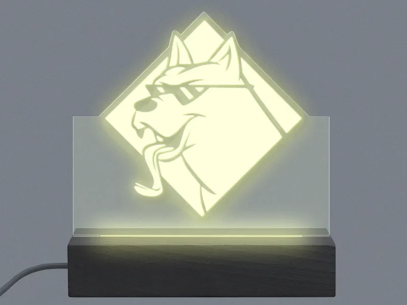 Doge - Semn Luminos Gravat in Plexiglas pe Baza Lemn