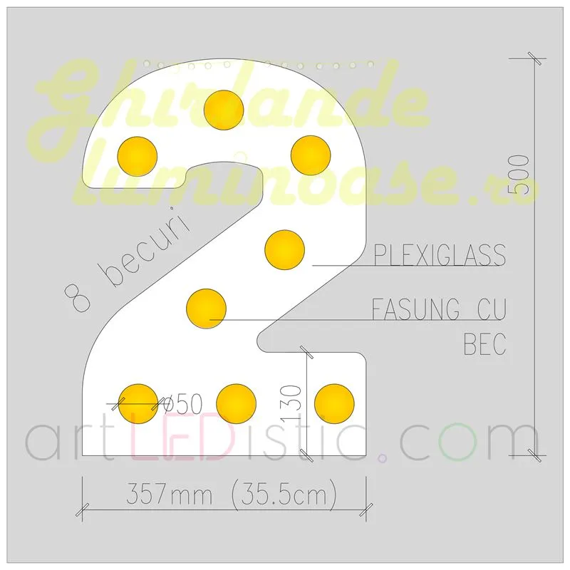 Cifre Volumetrice Luminoase din Plexiglass 50 cm