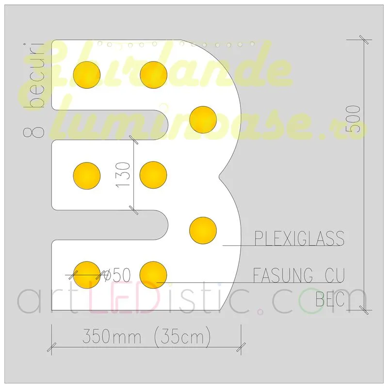 Cifre Volumetrice Luminoase din Plexiglass 50 cm
